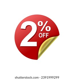2 Percent .Special offer sale red and golden sticker tag. vector illustration