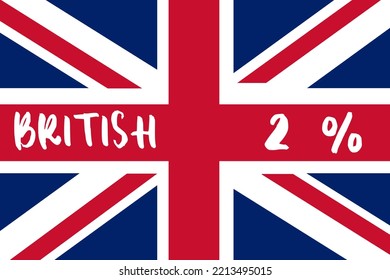 2% percentage British Color Flag. Blue, red and white color. Banner template design for social media and website. Vector modern minimalist art illustration. Rectangular shape.