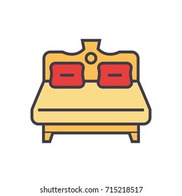 2 person royal bed flat line illustration, concept vector isolated icon 