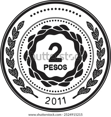 2 pesos coin vector design, Argentina currency handmade silhouette.