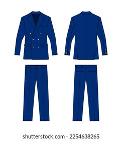 2 piece suits  ( double breasted ) vector template illustration | blue