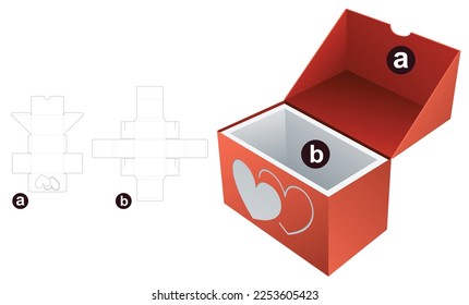 2 pieces box with stenciled 2 hearts die cut template and 3D mockup