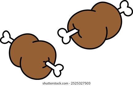 2 peças de osso estilo cartoon na carne