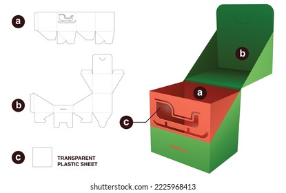 2 pieces flip box with hidden sleigh window die cut template and 3D mockup