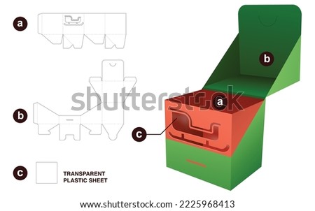 2 pieces flip box with hidden sleigh window die cut template and 3D mockup