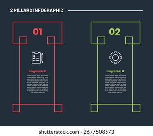 2 Säulen Infografik-Prozessdiagramm mit kreativen quadratischen Kasten wirbeln Kante mit dunklem Hintergrund hellen Umriss Stil 2 Punkte Vektor