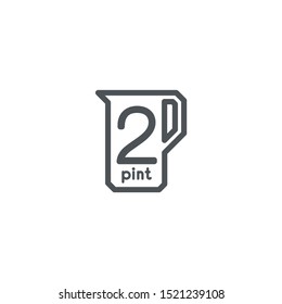 2 pint sign (pt mark) estimated volumes gallons (gal) Vector symbol gal packaging, labels used for prepacked foods drinks different gallons and pints. 2 pt vol single icon isolated on white background
