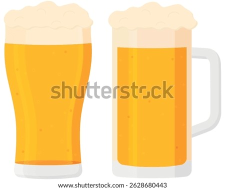 2 Pints of beer in a straight glass and mug type glass, Alcohol drink graphic element
