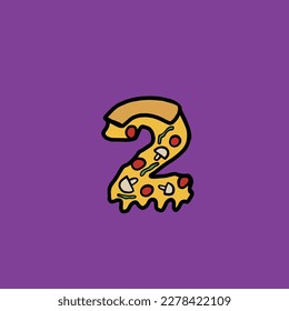 2 del alfabeto y número de comida rápida del vector de pizza