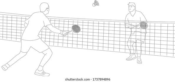 2 players playing feather ball, tennis or squash. This image can be used in making whiteboard animation.