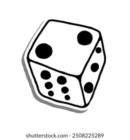 2 Point Dice Hand Drawn Doodle Outline. Vector illustration for decorate, coloring and any design.