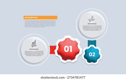 2 points comparison for infographic with glossy gradient style with big circle and gear cogwheel unconnected two point list information vector