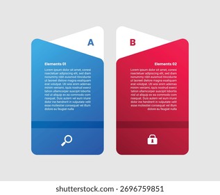 Comparación de 2 puntos frente a la infografía con estilo de gradiente de caja de rectángulo redondo de Vertical con 2 etapas de Elementos Vector