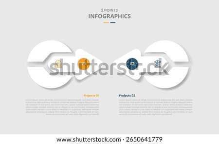 2 points comparison versus for infographic with creative circle and arrow shape combination with drop shadow with two point list information vector