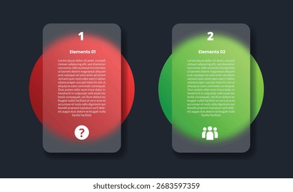 Infografía de 2 puntos con estilo de morfismo de vidrio con caja de Vertical grande y círculo como fondo lado a lado con Vector de 2 Elementos