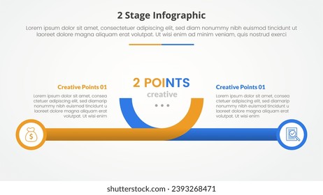 2 points stage template for comparison opposite infographic concept for slide presentation with creative horizontal line and circle edge with flat style