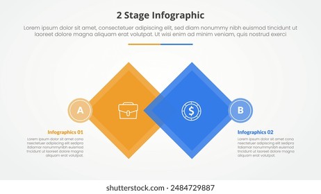 2-Punkte-Bühne Vorlage zum Vergleich Gegenüberliegendes Infografik-Konzept für Diapräsentation mit Rautenform Rotieren Quadrat Mischen mit Flachstil Vektorgrafik