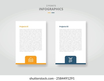 2 points template comparison concept for infographic with vertical box with badge on bottom and drop shadow style with two point list information vector