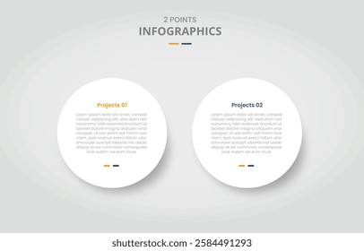 2 points template comparison concept for infographic with big circle white background drop shadow style with two point list information vector