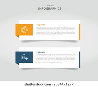 2 points template comparison concept for infographic with big rectangle box container with badge on side and drop shadow style with two point list information vector