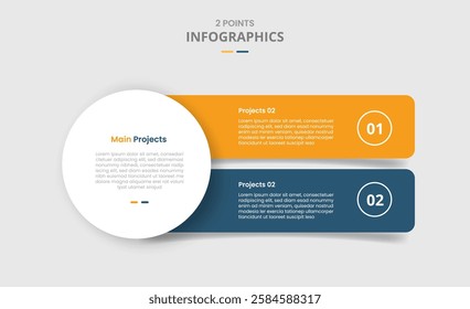 2 points template comparison concept for infographic with big circle and round box rectangle stack vertical with drop shadow style with two point list information vector