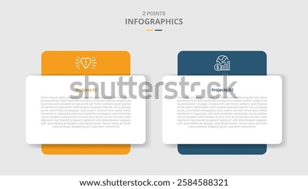 2 points template comparison concept for infographic with round box with big block at behind drop shadow style with two point list information vector