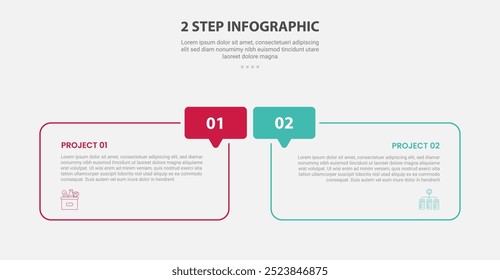 2 Punkte Vorlage Infografik Umriss Stil mit 2 Punkt Bühne oder Schritt Vergleich Vorlage mit runden Box und Callout Diskussion Badge für Folie Präsentation Vektor