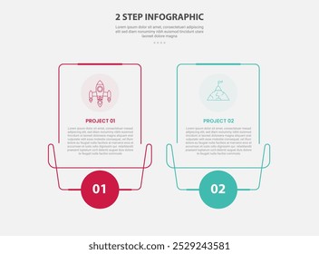 2 Punkte Vorlage Infografik Umriss Stil mit 2 Punkt Bühne oder Schritt Vergleich Vorlage mit kreativen Linie Box mit wirbelnden Fußzeile und Kreis unten für Folie Präsentation Vektor