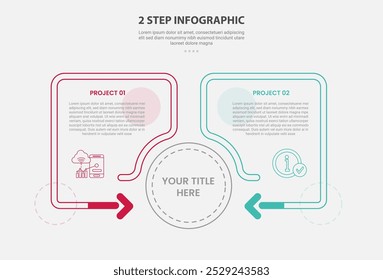 2 points template infographic outline style with 2 point stage or step comparison template with creative box container with arrow fluid with circle shape for slide presentation vector