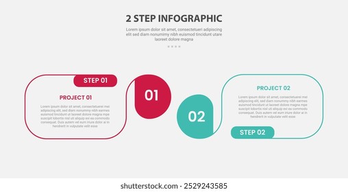 2 points template infographic outline style with 2 point stage or step comparison template with round box container with circle edge for slide presentation vector