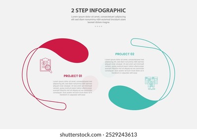 Estilo de esquema de infografía de Plantilla de 2 puntos con Plantilla de comparación de etapa o paso de 2 puntos con semicírculo creativo en dirección opuesta para el Vector de presentación de diapositivas