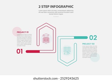 2 points template infographic outline style with 2 point stage or step comparison template with creative arrow ups and down opposite direction for slide presentation vector