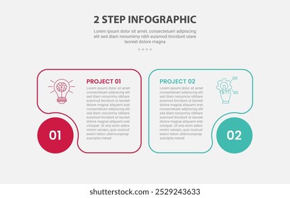 2 points template infographic outline style with 2 point stage or step comparison template with round box and fluid edge on circle base for slide presentation vector