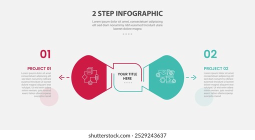 2 points template infographic outline style with 2 point stage or step comparison template with creative round arrow opposite direction for slide presentation vector