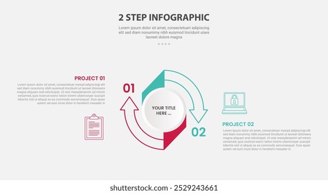 modelo de 2 pontos infográfico estilo de contorno com estágio de 2 pontos ou modelo de comparação de etapas com círculo grande círculo círculo círculo círculo ciclo circular para apresentação de slide vetor
