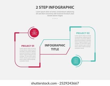 modelo de 2 pontos estilo de contorno infográfico com estágio de 2 pontos ou modelo de comparação de etapas com caixa redonda com conexão circular para vetor de apresentação de slides