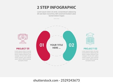 2 points template infographic outline style with 2 point stage or step comparison template with big circle base with round shape opposite for slide presentation vector