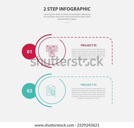 2 points template infographic outline style with 2 point stage or step comparison template with creative circle stack vertical for slide presentation vector