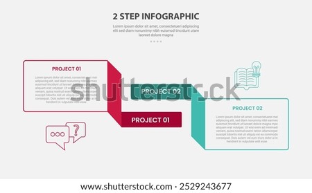 2 points template infographic outline style with 2 point stage or step comparison template with rectangle box and flipped ribbon for slide presentation vector