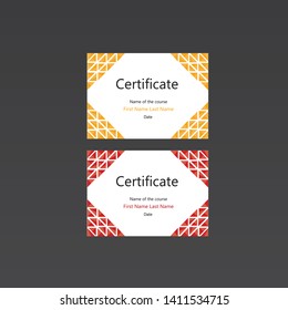 2 polygonal certificate templates, statements of accomplishment, modern, bright, A4 format