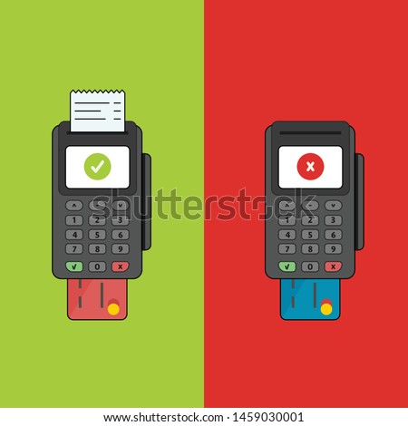 2 POS terminal with inserted credit card and printed receipt