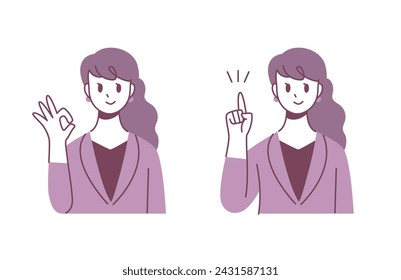 2 pose set illustration of an office worker with OK and explanation gestures

