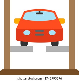 2 Post Car Lifts Concept, hydraulic clear floor automobile Vehicle lifter for home garage vector Color icon design, Tire Repair Tools and Wheel Shop Equipment on White background
