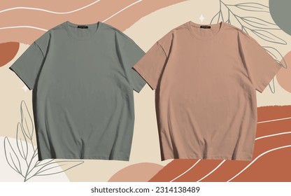 2 premium vintage colour vintage green and dark pastel pink blank front empty t shirt mockup design with minimalist background