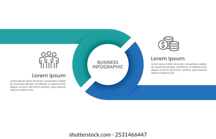 2 modelo de círculo infográfico de processo. Diagrama, relatório anual, marketing, apresentação de negócios e estratégia. Ilustração vetorial.