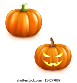 2 Pumpkins For Halloween, Isolated On White Background, Vector Illustration