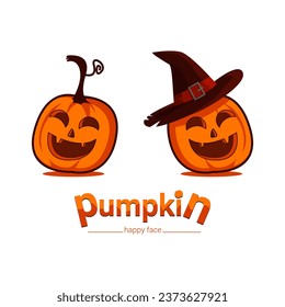 2 pumpkins laugh together. Vector Cute Happy Halloween design template