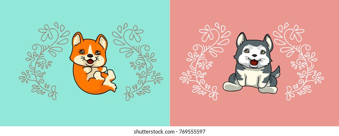 2 Puppy decoration  illustration vector  cartoon style