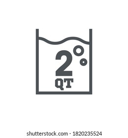 2 quart sign (qt mark) estimated volumes gallons (gal) Vector symbol gal packaging, labels used for prepacked foods drinks different gallons and quarts. 2 qt vol single icon isolated white background