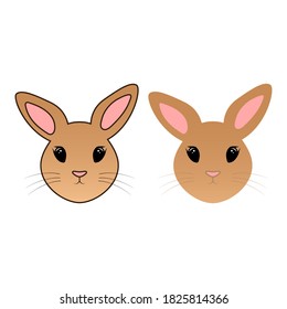 2 сute rabbit face icon. Rabbit logo. Vector illustration. White background.